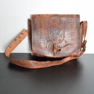 vintage 70s tooled leather purse brown boho hippie handbag bag floral